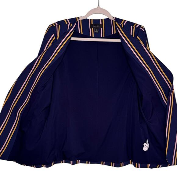 Halogen Womens Striped Yellow Pink Navy Blazer Open Front Career Business Large - Picture 5 of 7